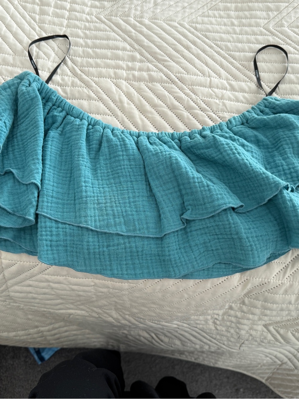 Forever 21 Turquoise Ruffle Off-Shoulder Crop Top
